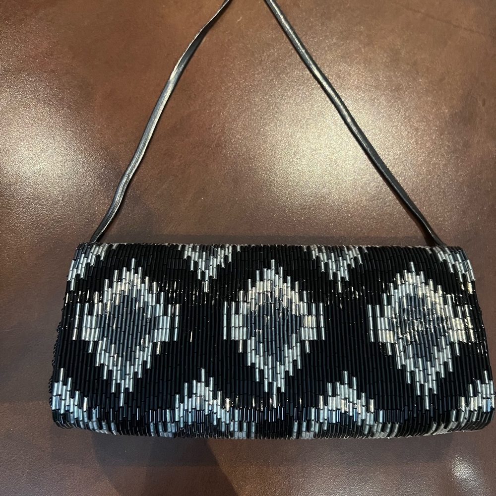 Preowned Inge Christopher Evening Bag With Black, Gray/blue,  And Silver Beads - Picture 2 of 11